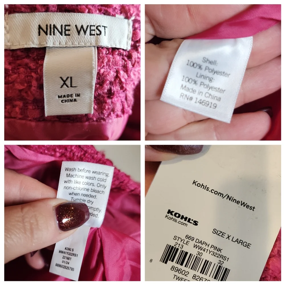NWT Nine West Pink Tweed Mini Skirt Gold Buttons‎ Women's Size XL
